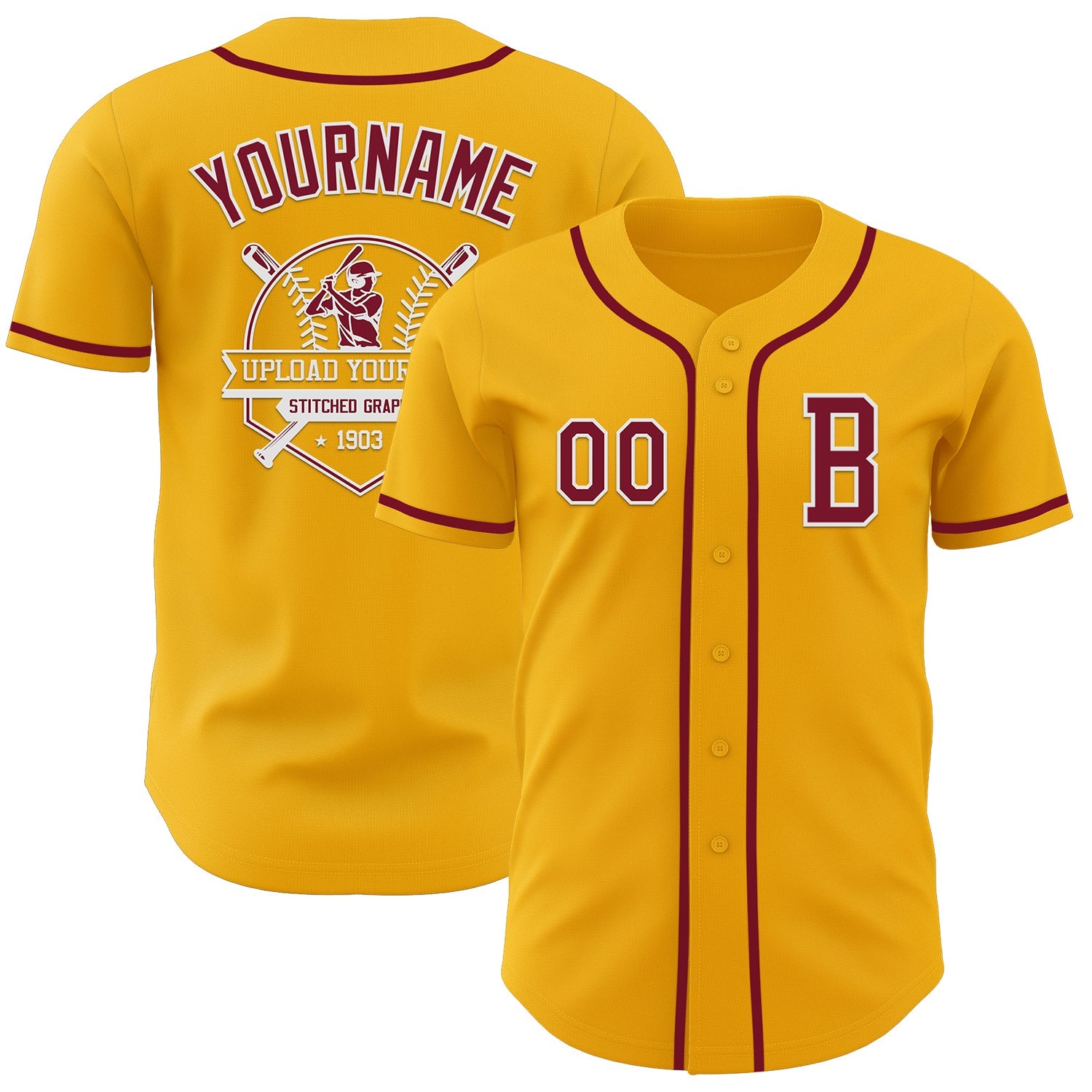 Custom Gold Crimson-White Authentic Baseball Jersey view 5