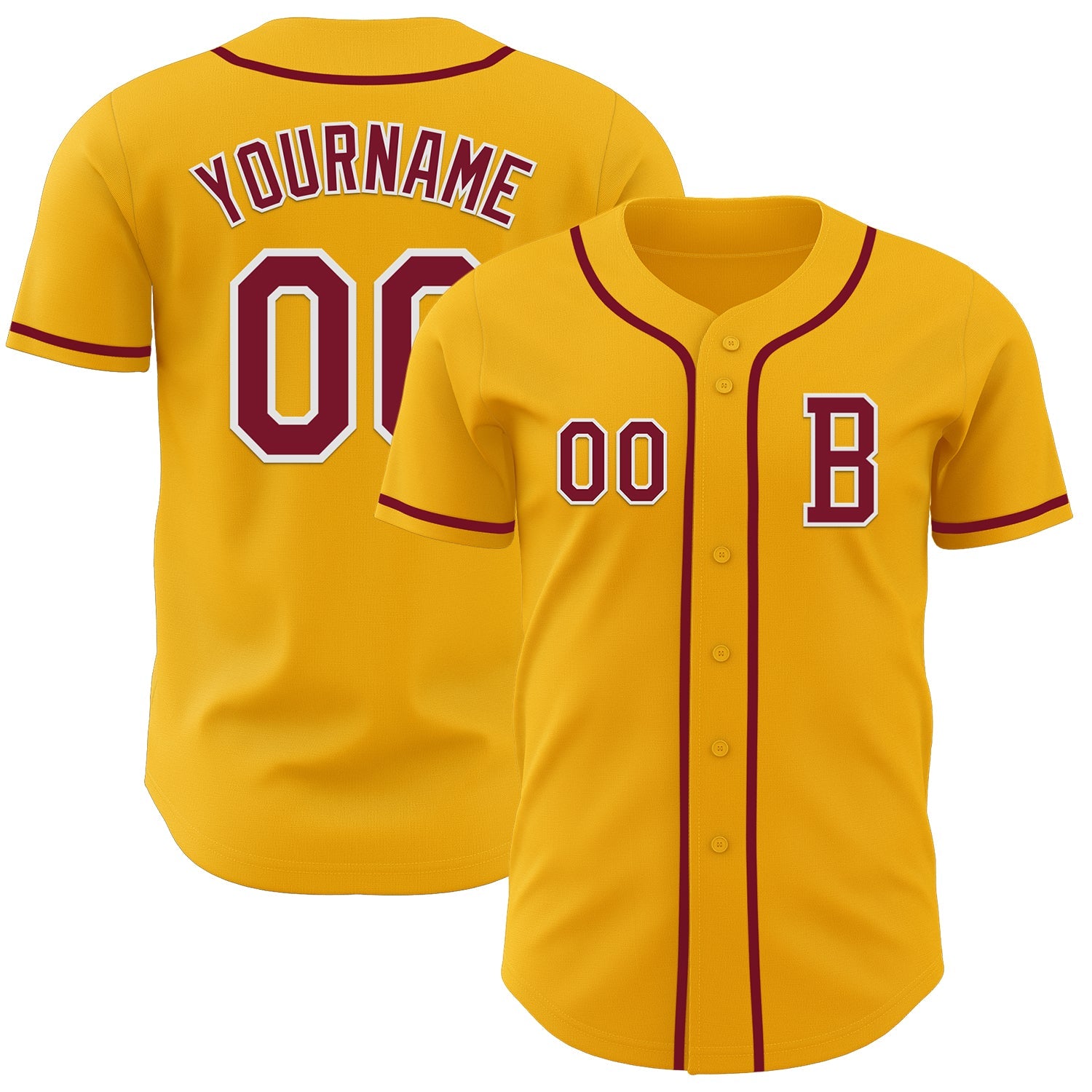 Custom Gold Crimson-White Authentic Baseball Jersey - Main View