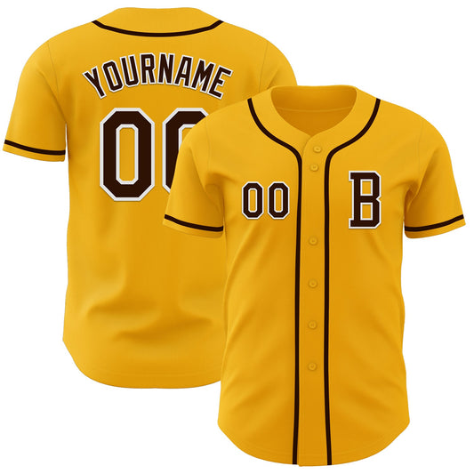 Custom Gold Brown-White Authentic Baseball Jersey - Main View