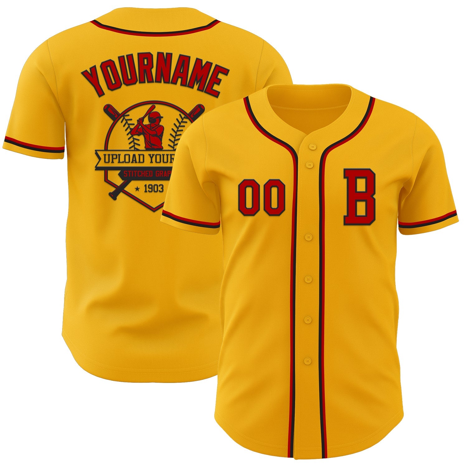 Custom Gold Red-Black Authentic Baseball Jersey view 5