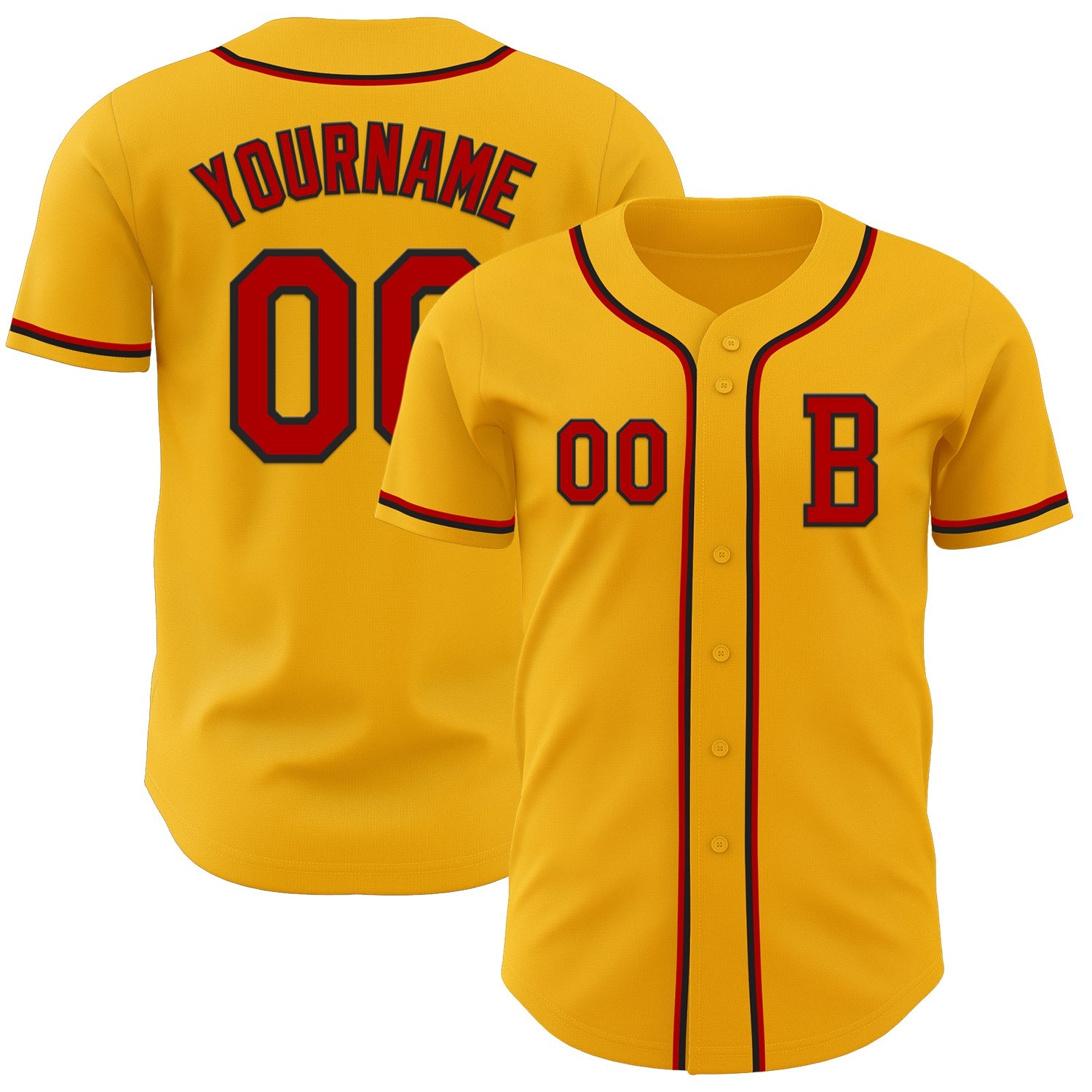 Custom Gold Red-Black Authentic Baseball Jersey - Main View