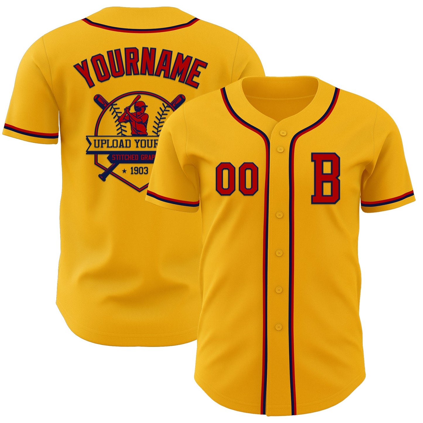 Custom Gold Red-Navy Authentic Baseball Jersey view 5