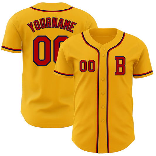 Custom Gold Red-Navy Authentic Baseball Jersey - Main View
