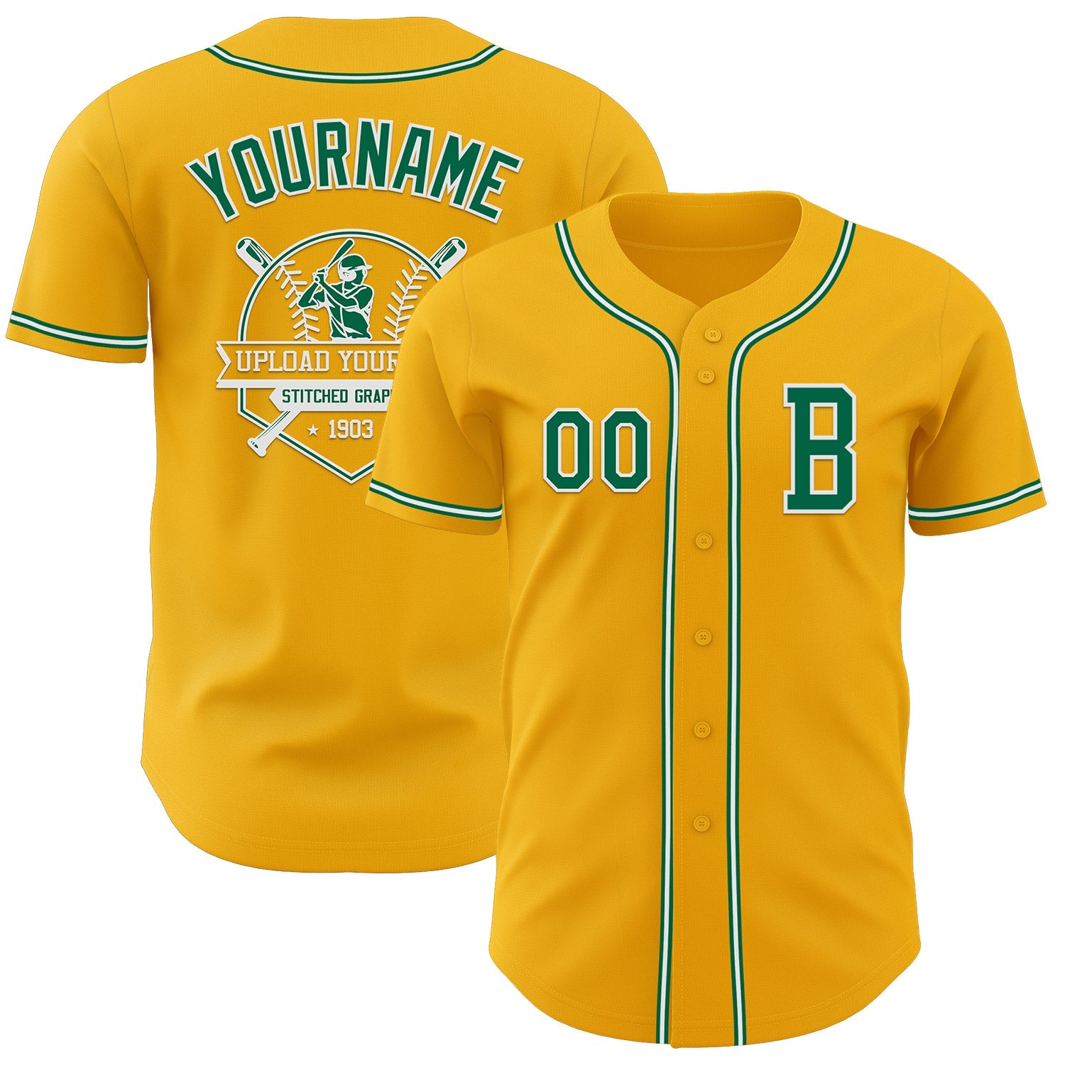 Custom Gold Kelly Green-White Authentic Baseball Jersey view 5