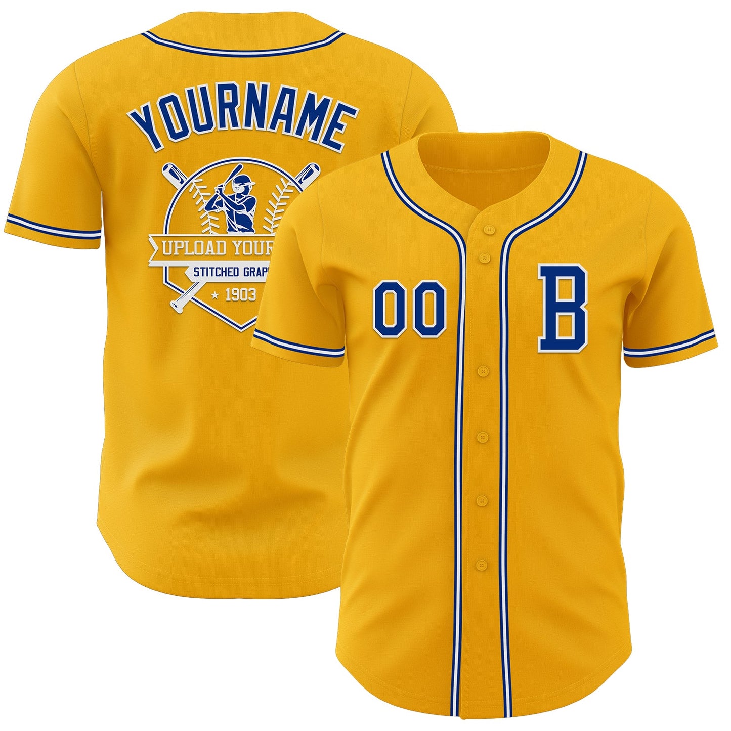 Custom Gold Royal-White Authentic Baseball Jersey view 5