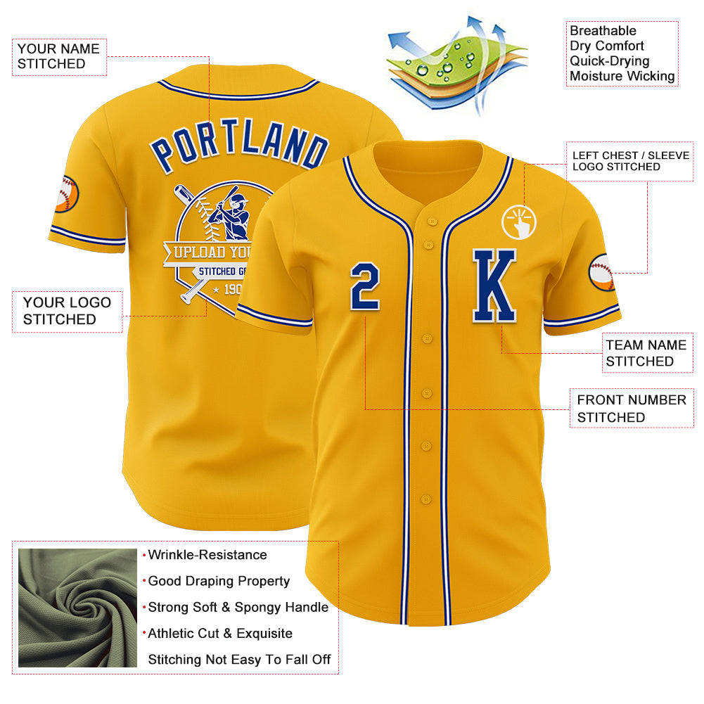 Custom Gold Royal-White Authentic Baseball Jersey view 6