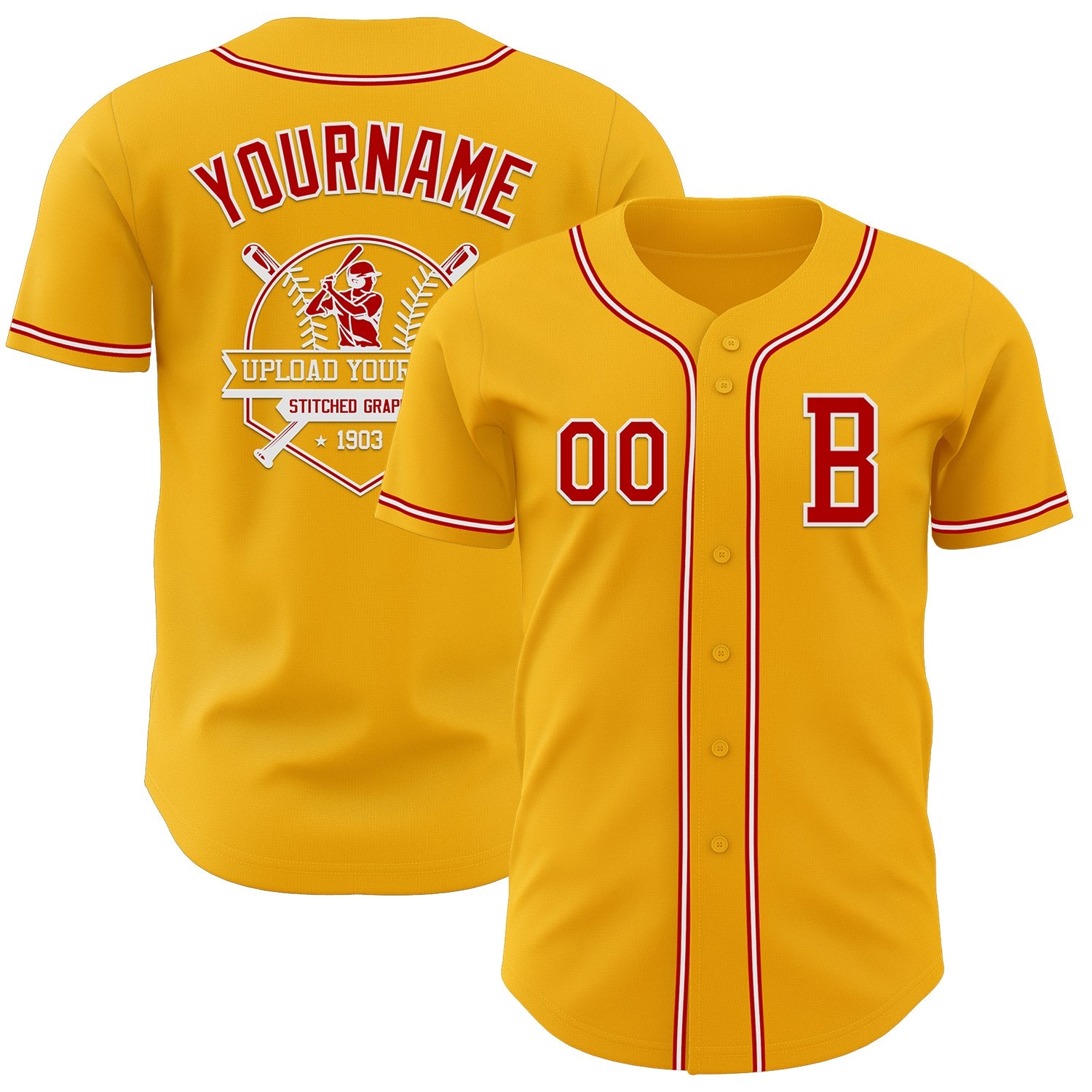 Custom Gold Red-White Authentic Baseball Jersey view 5