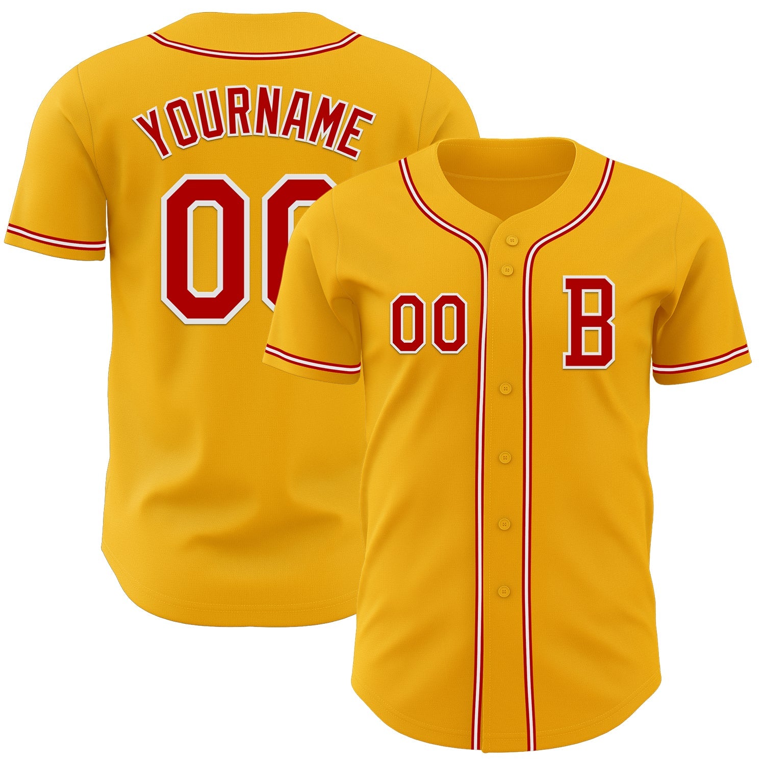 Custom Gold Red-White Authentic Baseball Jersey - Main View