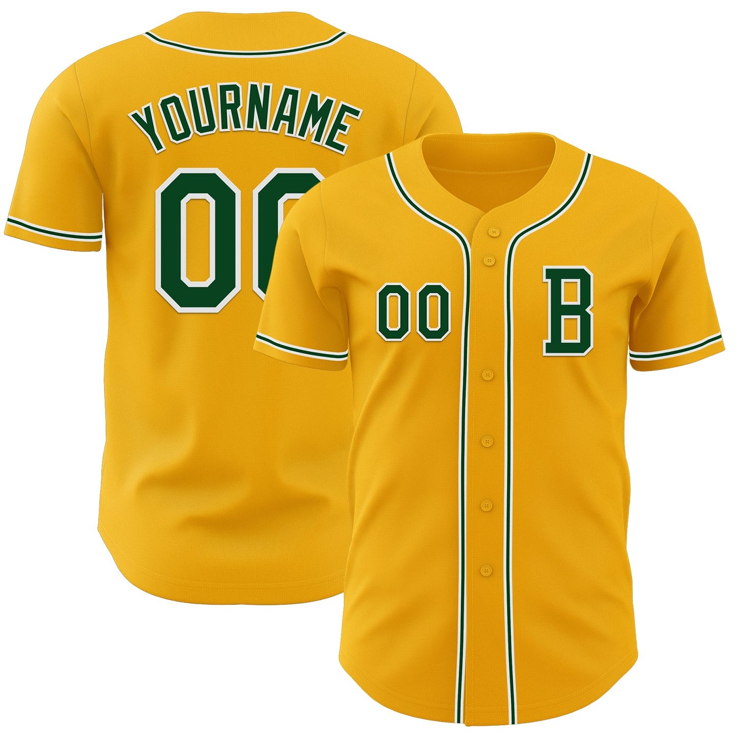 Custom Gold Green-White Authentic Baseball Jersey - Main View