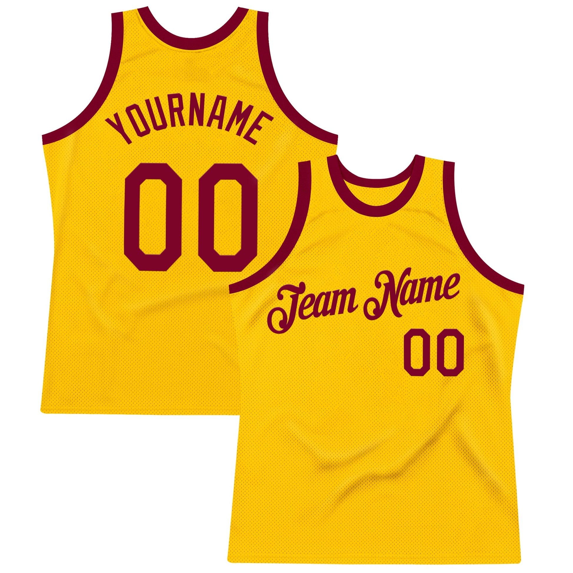 Custom Gold Maroon Authentic Throwback Basketball Jersey - Main View
