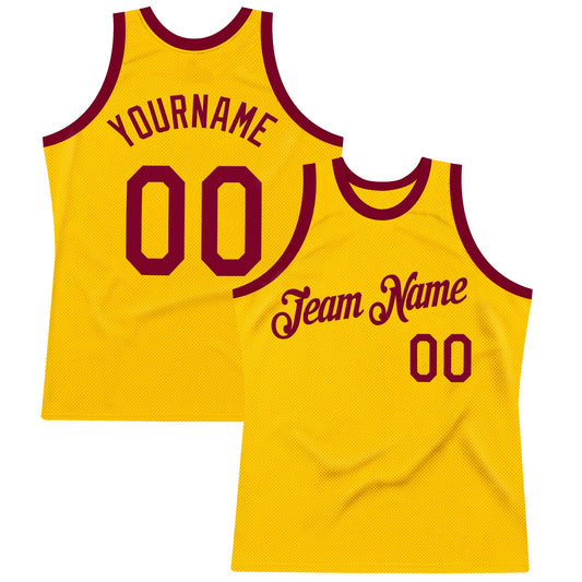 Custom Gold Maroon Authentic Throwback Basketball Jersey - Main View