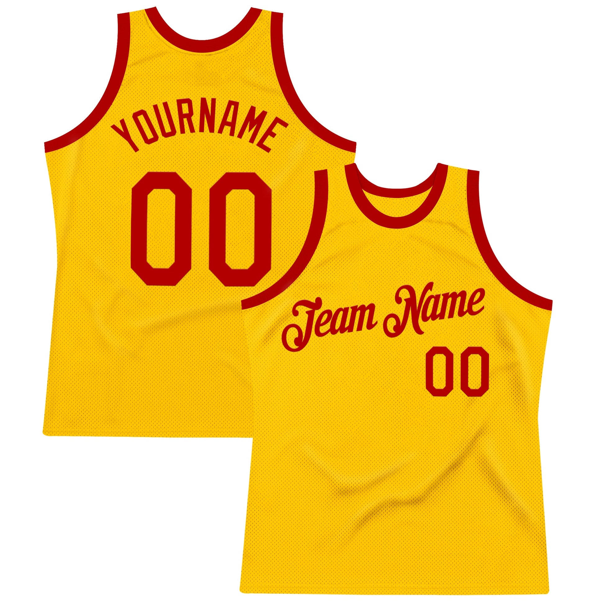 Custom Gold Red Authentic Throwback Basketball Jersey - Main View