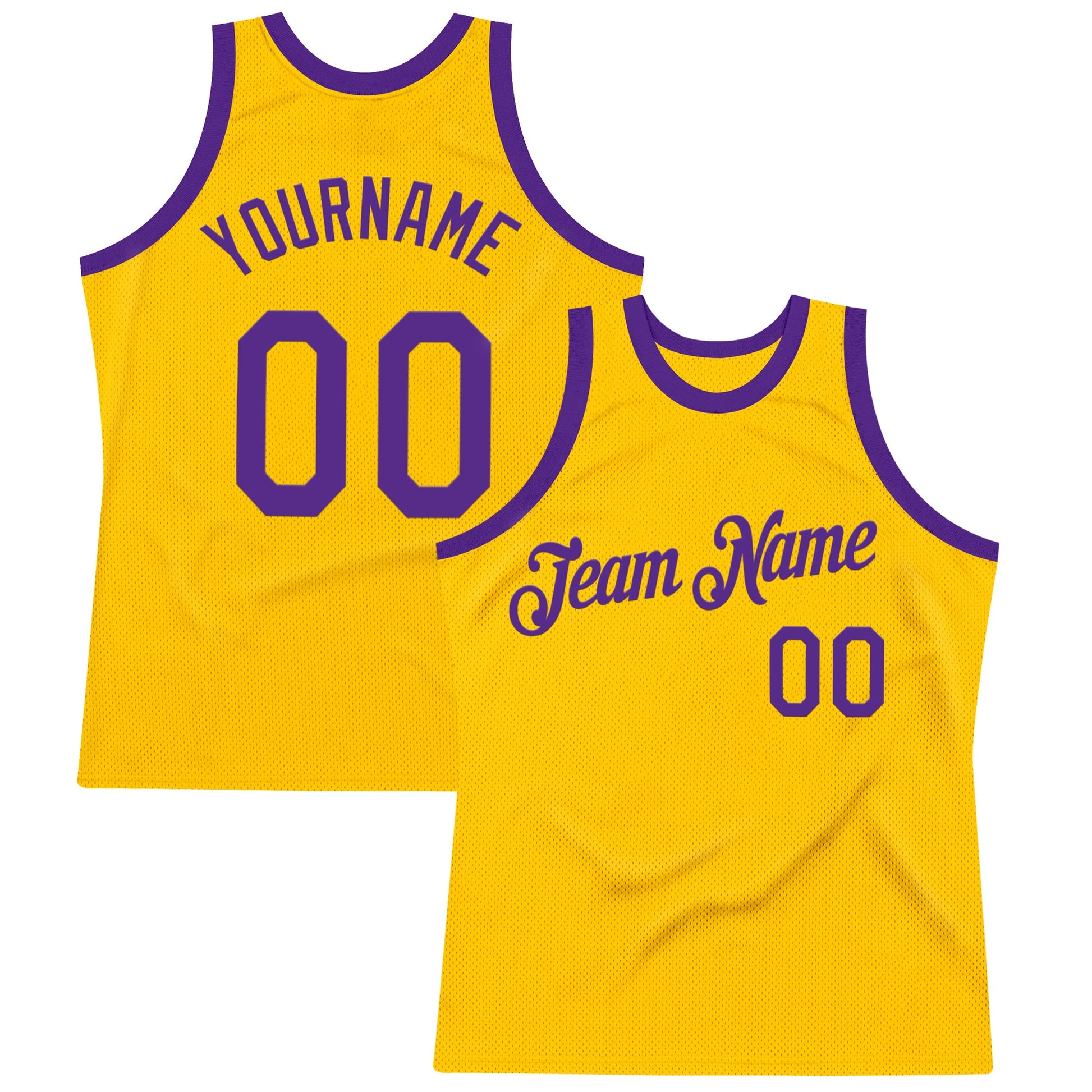 Custom Gold Purple Authentic Throwback Basketball Jersey - Main View