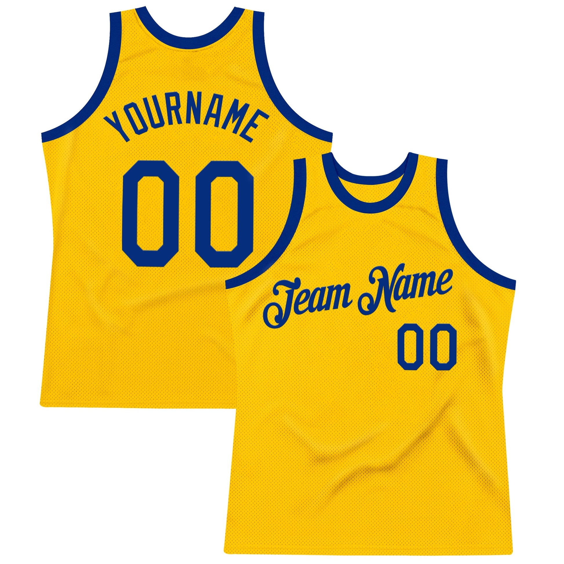 Custom Gold Royal Authentic Throwback Basketball Jersey - Main View