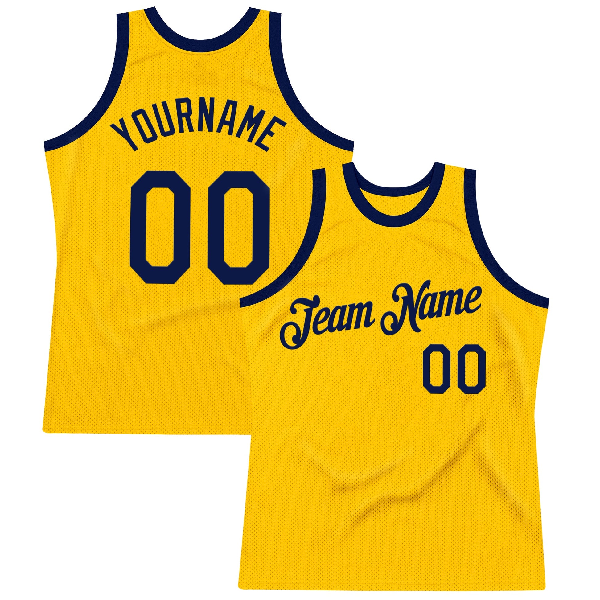 Custom Gold Navy Authentic Throwback Basketball Jersey - Main View