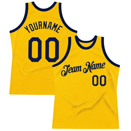 Custom Gold Navy Authentic Throwback Basketball Jersey - Main View