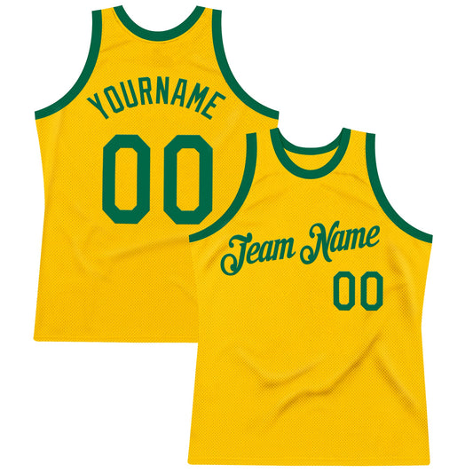 Custom Gold Kelly Green Authentic Throwback Basketball Jersey - Main View