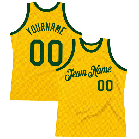 Custom Gold Green Authentic Throwback Basketball Jersey - Main View