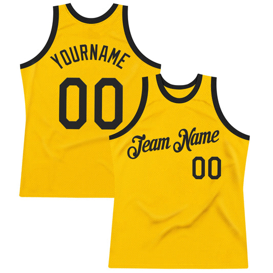 Custom Gold Black Authentic Throwback Basketball Jersey - Main View