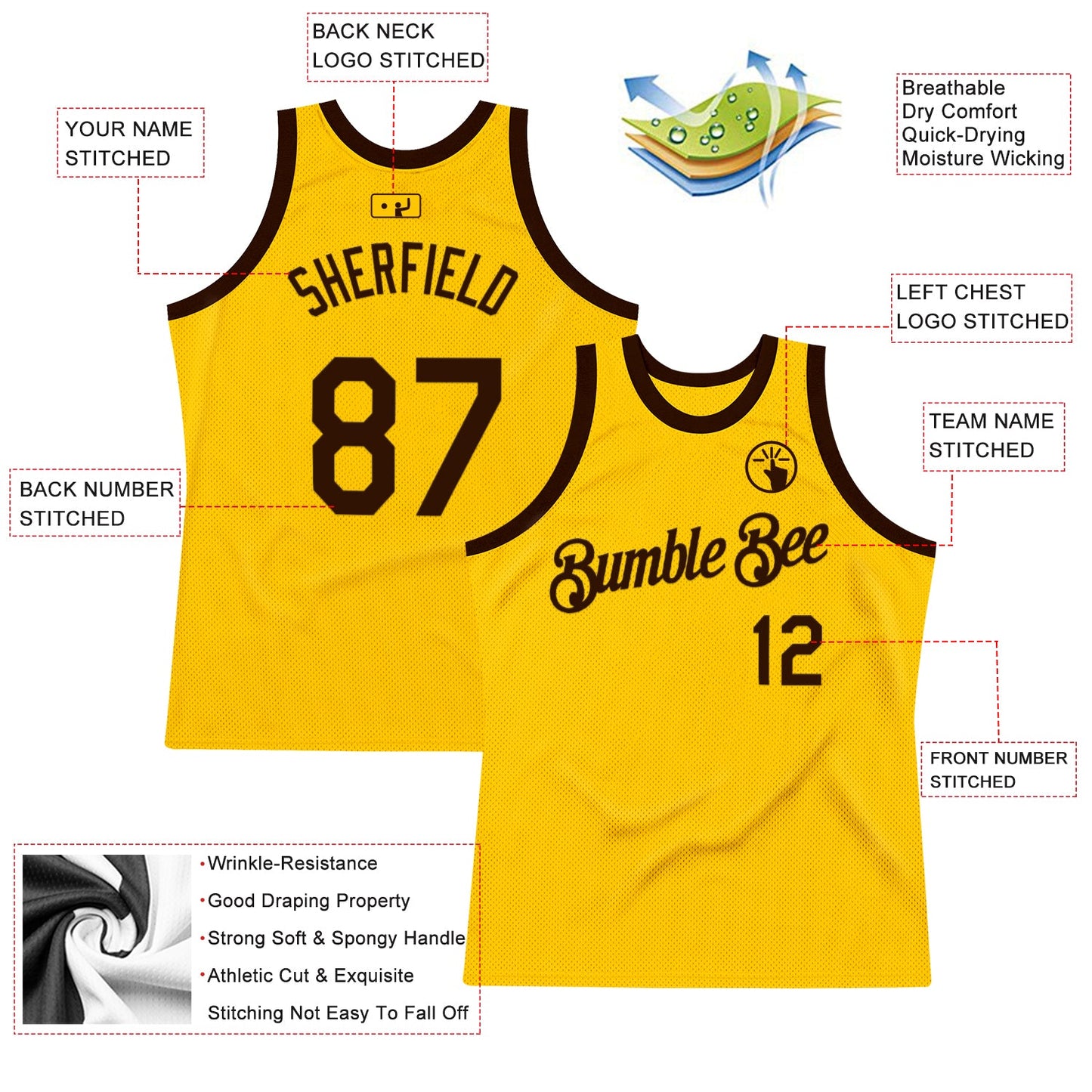 Custom Gold Brown Authentic Throwback Basketball Jersey view 2