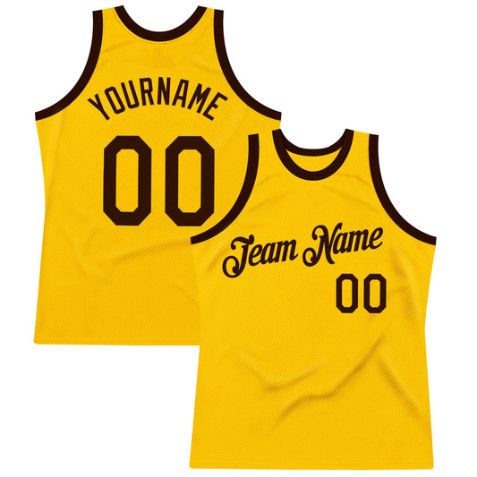 Custom Gold Brown Authentic Throwback Basketball Jersey - Main View