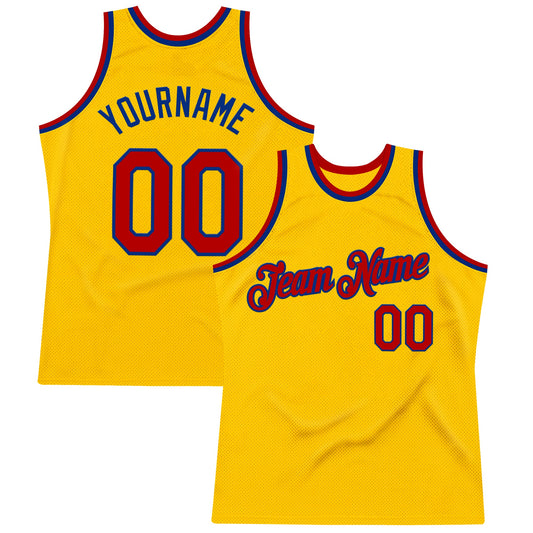 Custom Gold Red-Royal Authentic Throwback Basketball Jersey - Main View