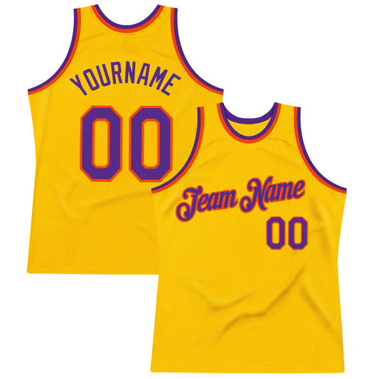 Custom Gold Purple-Orange Authentic Throwback Basketball Jersey - Main View