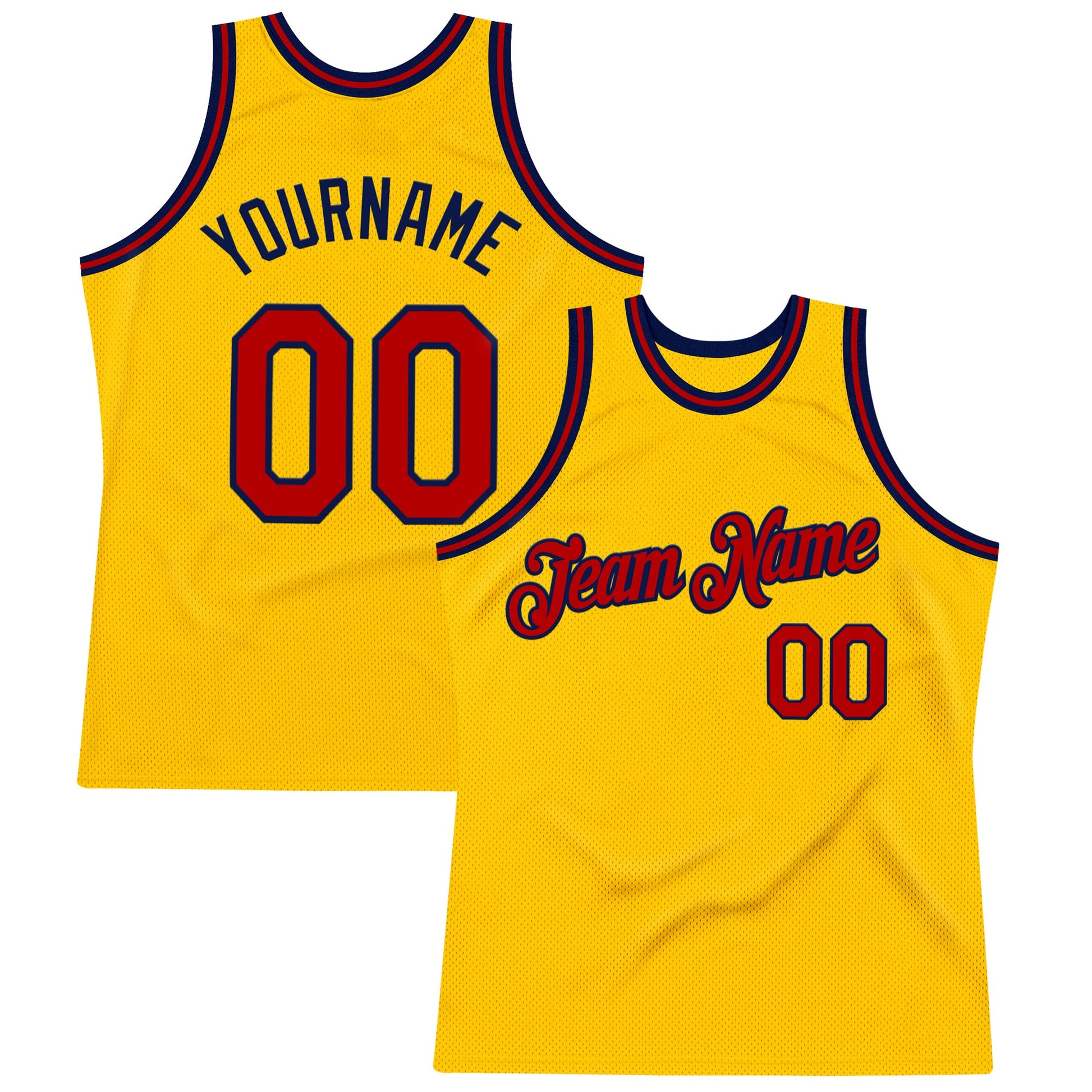Custom Gold Red-Navy Authentic Throwback Basketball Jersey - Main View
