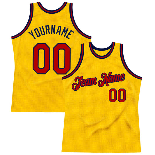 Custom Gold Red-Navy Authentic Throwback Basketball Jersey - Main View