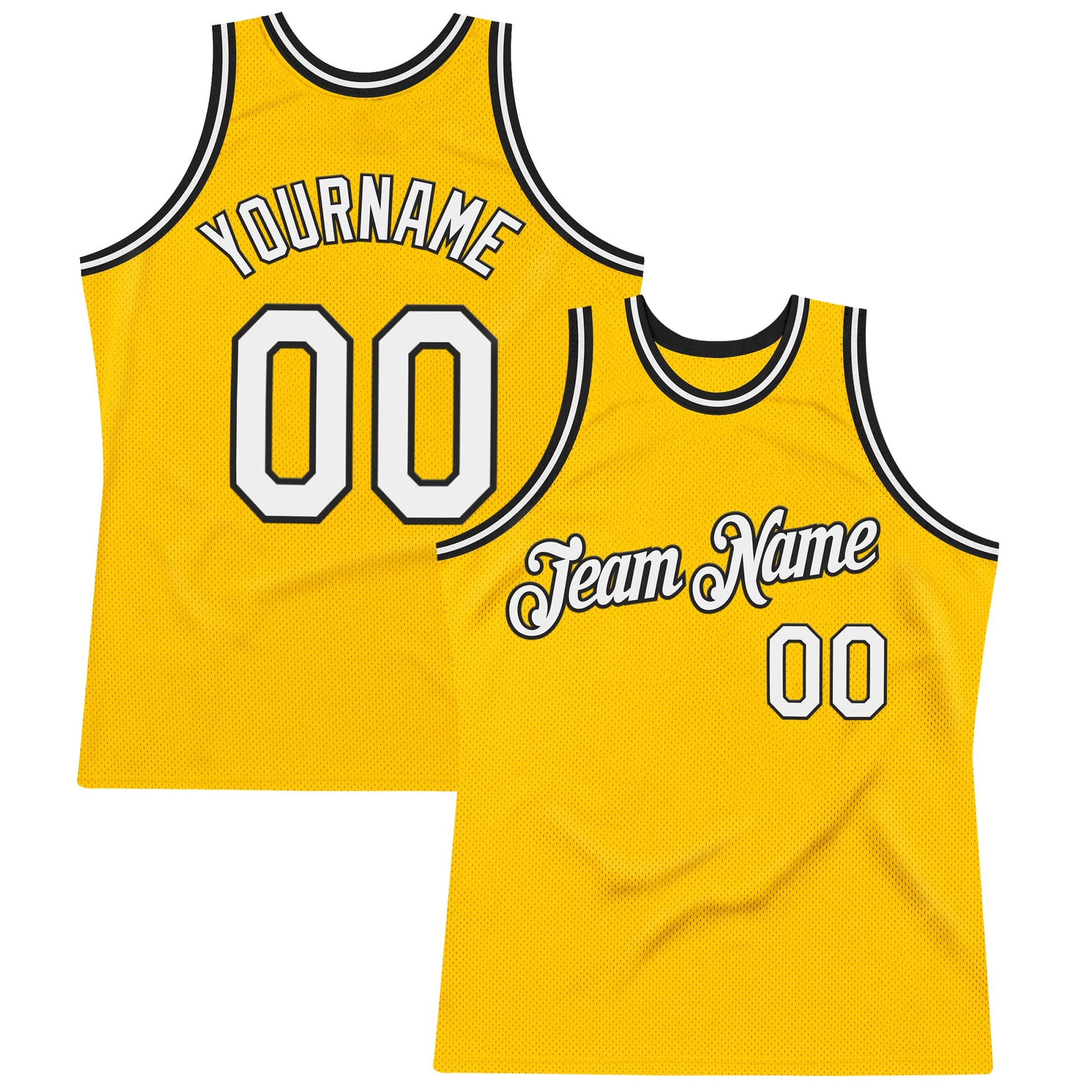 Custom Gold White-Black Authentic Throwback Basketball Jersey - Main View