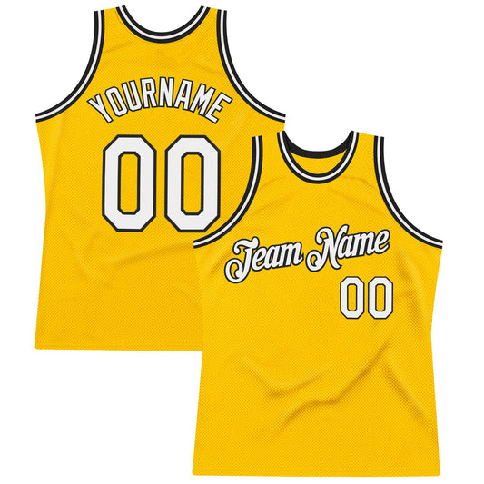 Custom Gold White-Black Authentic Throwback Basketball Jersey - Main View
