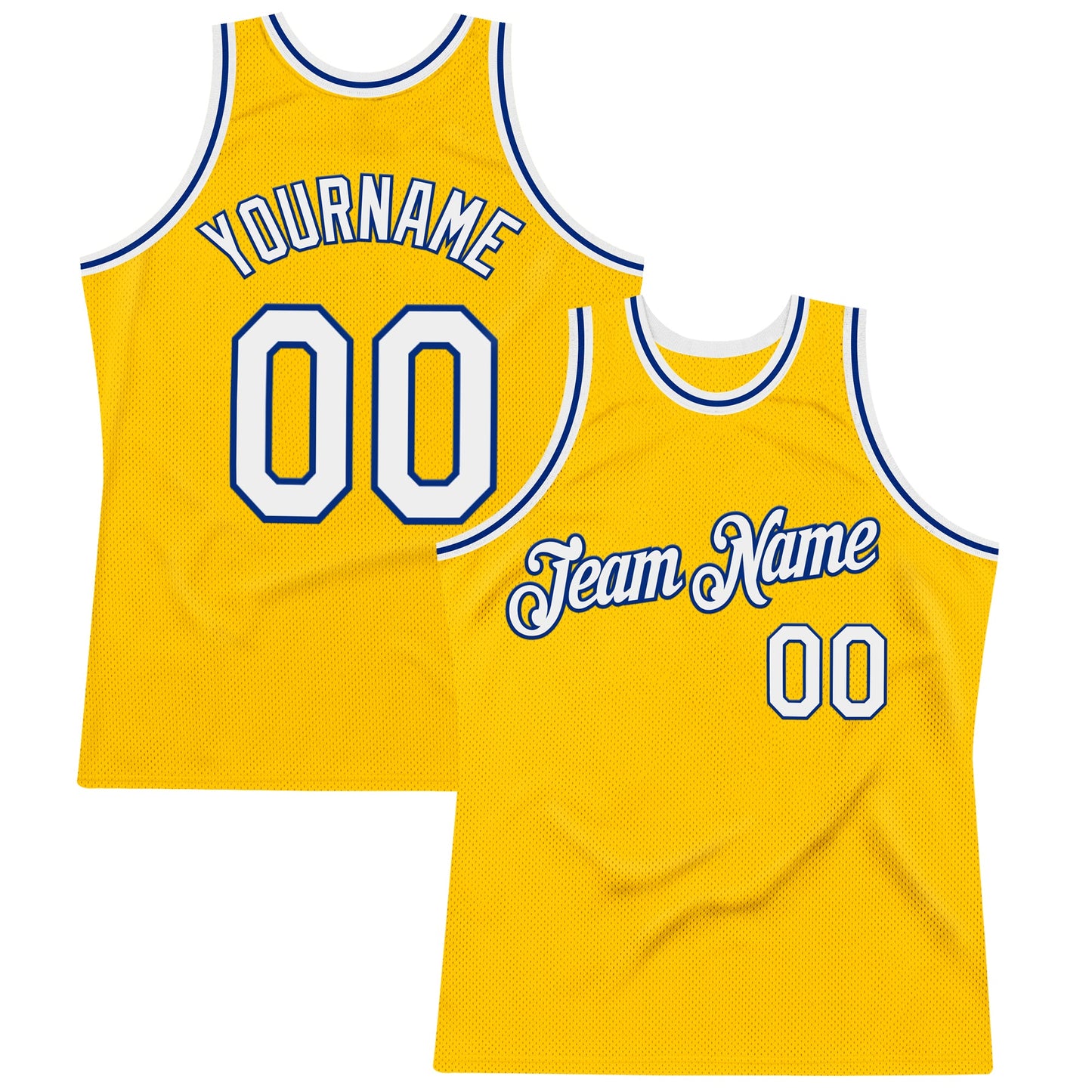 Custom Gold White-Royal Authentic Throwback Basketball Jersey - Main View
