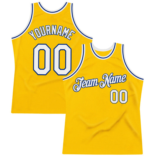 Custom Gold White-Royal Authentic Throwback Basketball Jersey - Main View