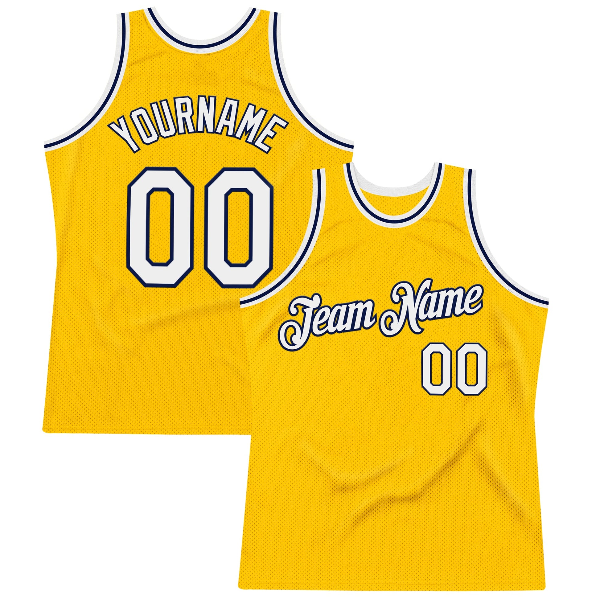Custom Gold White-Navy Authentic Throwback Basketball Jersey - Main View
