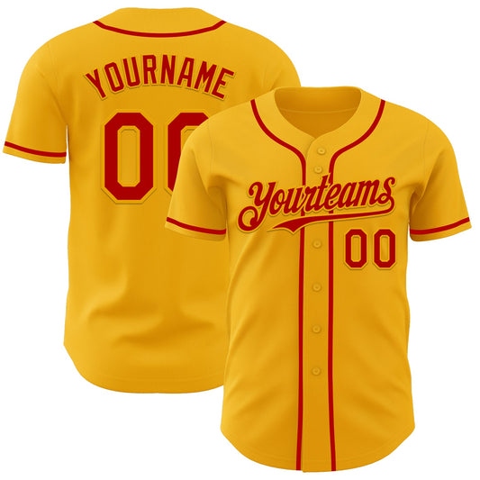 Custom Gold Red Authentic Baseball Jersey - Main View
