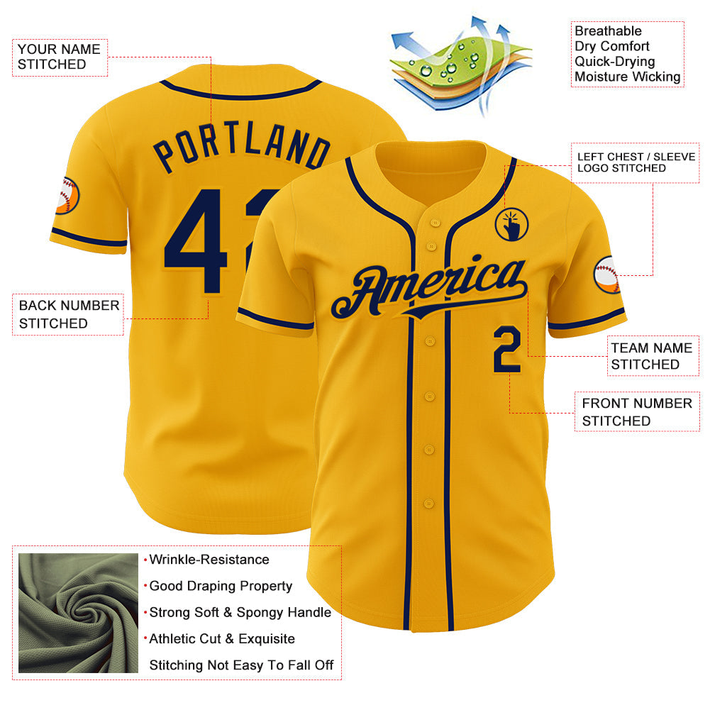 Custom Gold Navy Authentic Baseball Jersey view 3