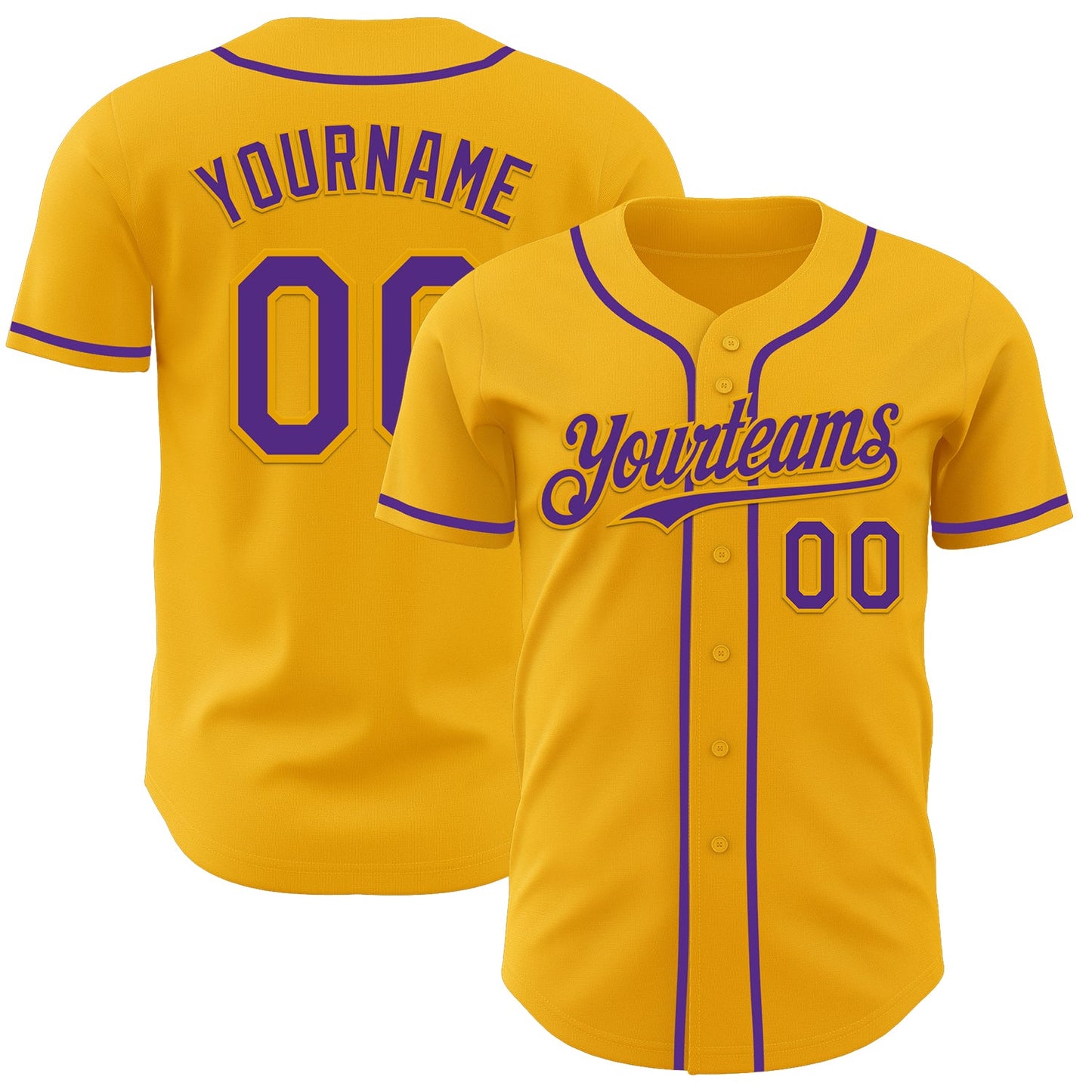 Custom Gold Purple Authentic Baseball Jersey - Main View