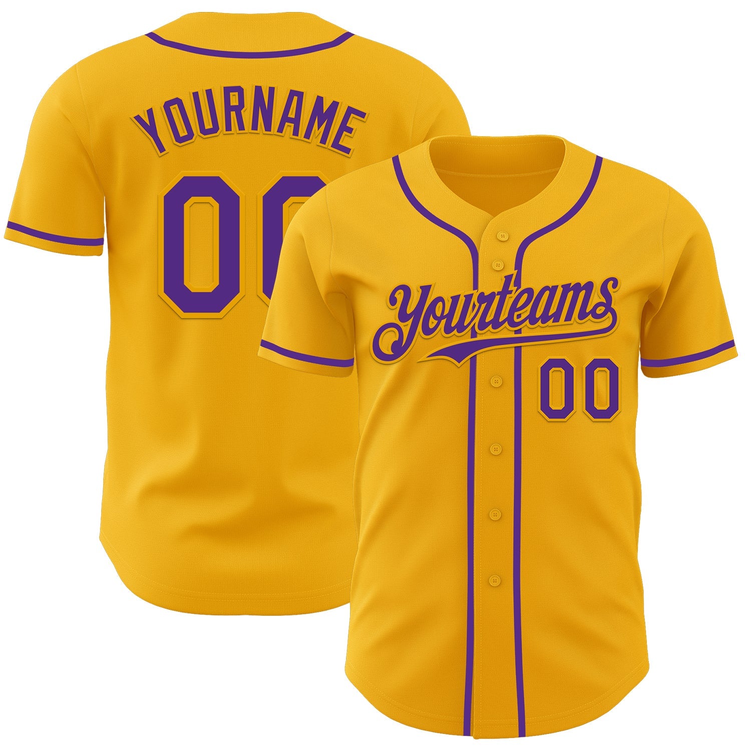 Custom Gold Purple Authentic Baseball Jersey - Main View