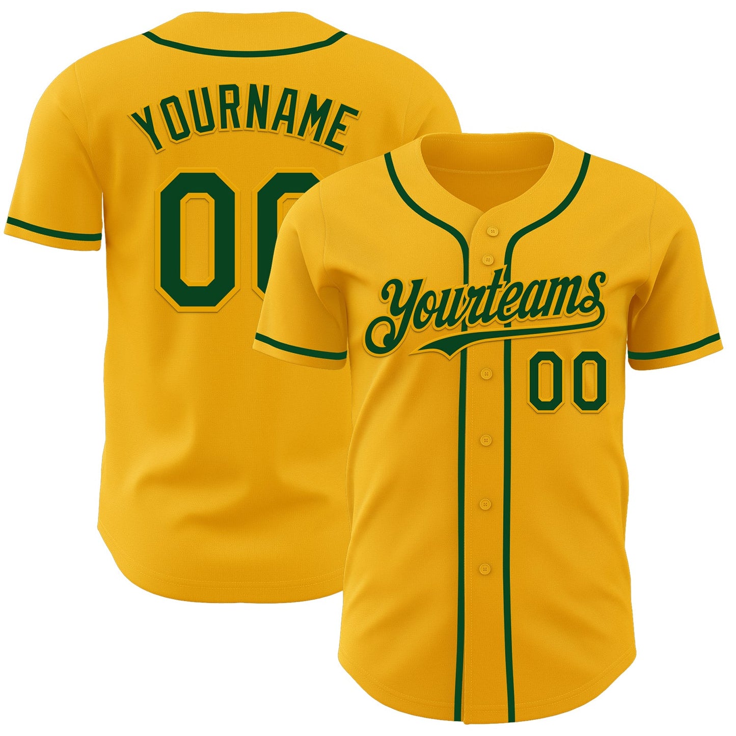 Custom Gold Green Authentic Baseball Jersey - Main View