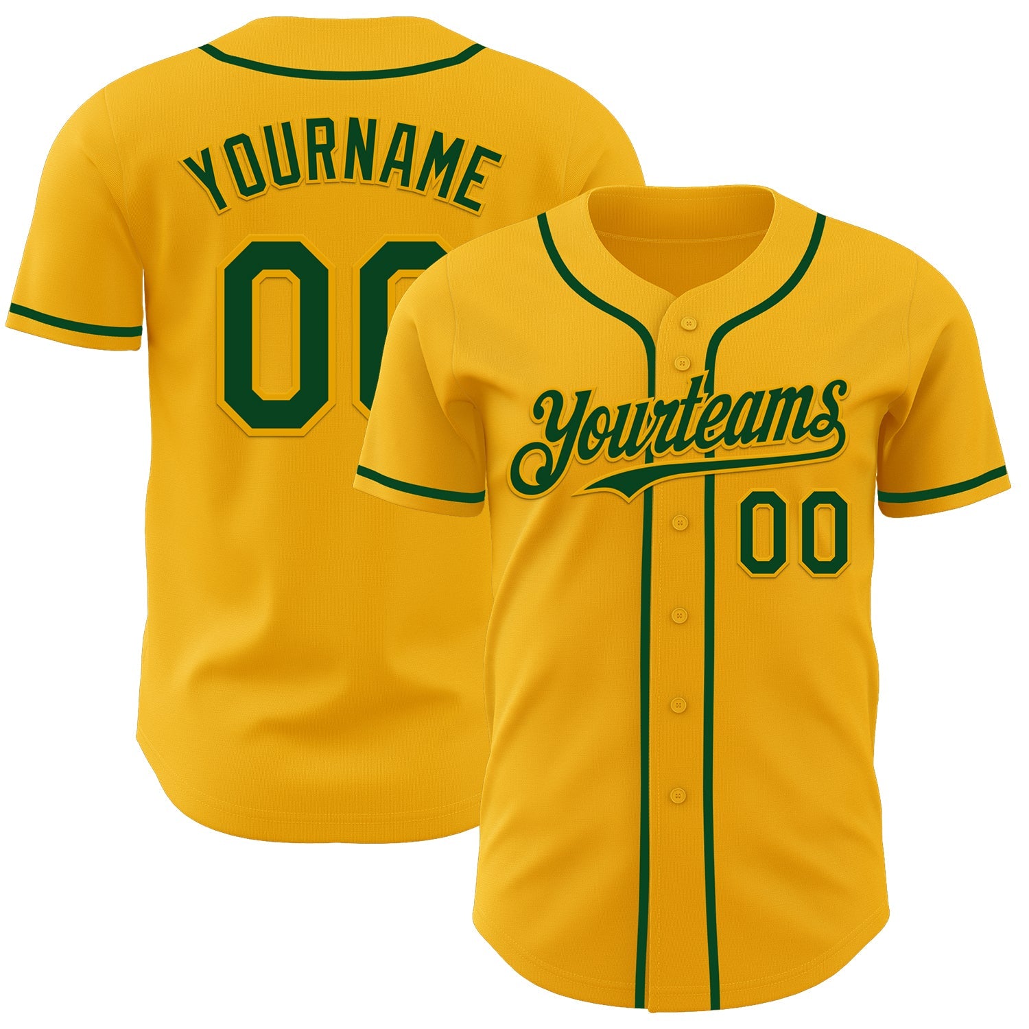 Custom Gold Green Authentic Baseball Jersey - Main View