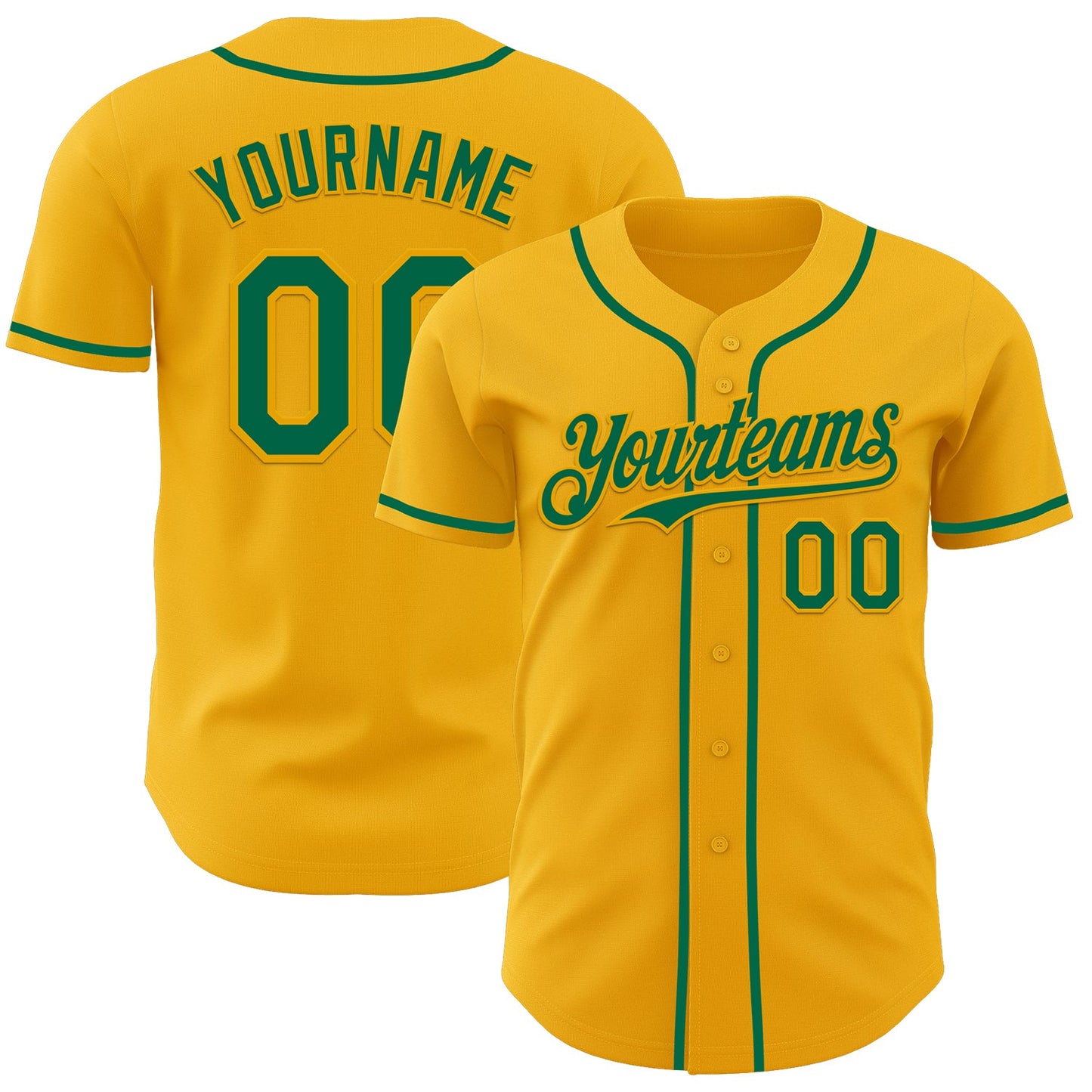 Custom Gold Kelly Green Authentic Baseball Jersey - Main View