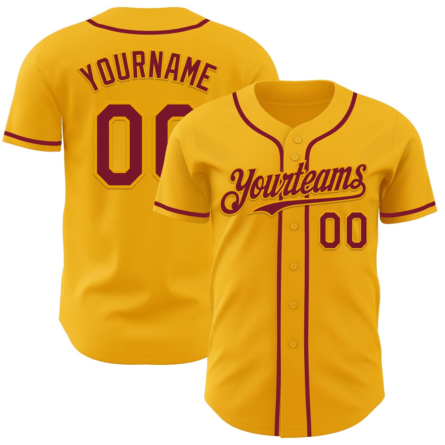 Custom Gold Crimson Authentic Baseball Jersey - Main View