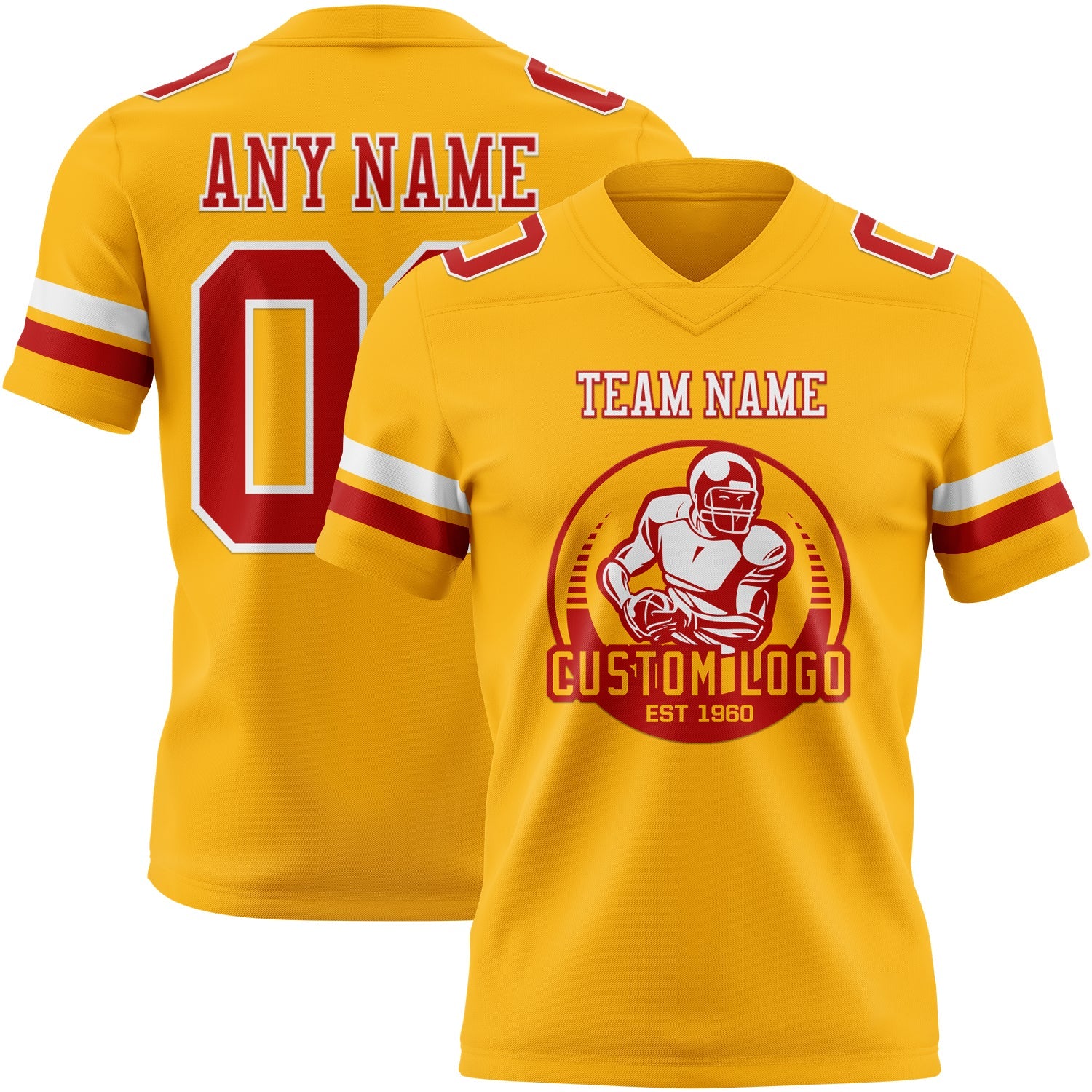 Custom Gold Red-White Authentic Football Jersey view 2