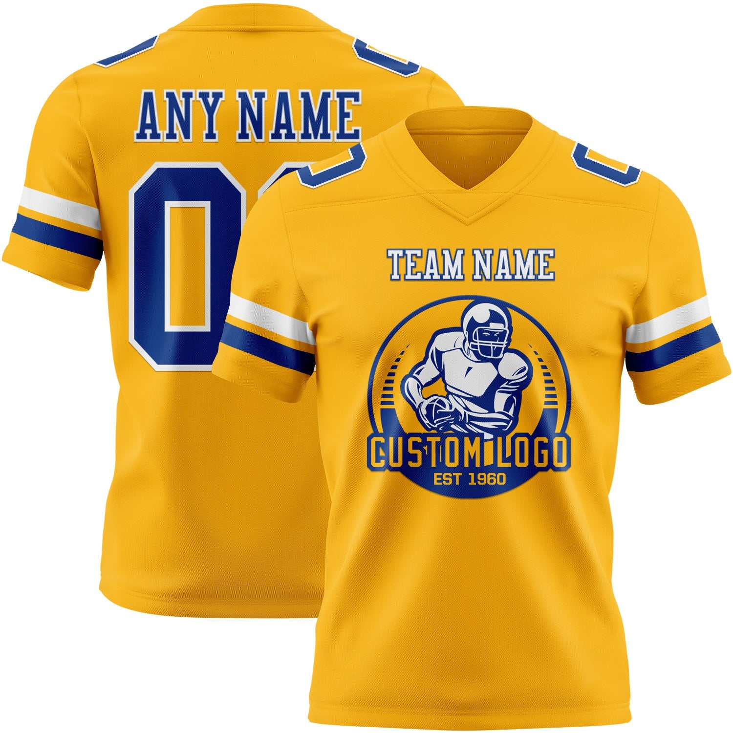 Custom Gold Royal-White Authentic Football Jersey view 2