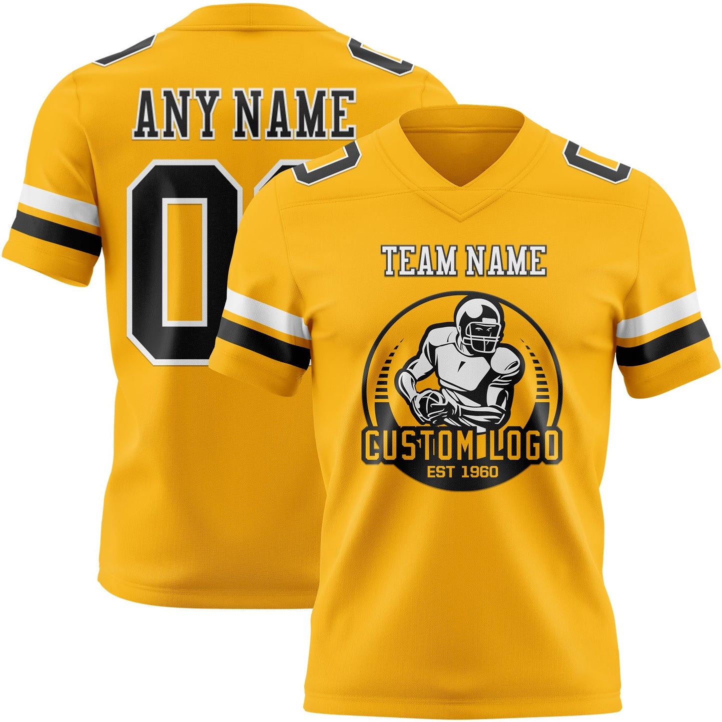 Custom Gold Black-White Authentic Football Jersey view 2