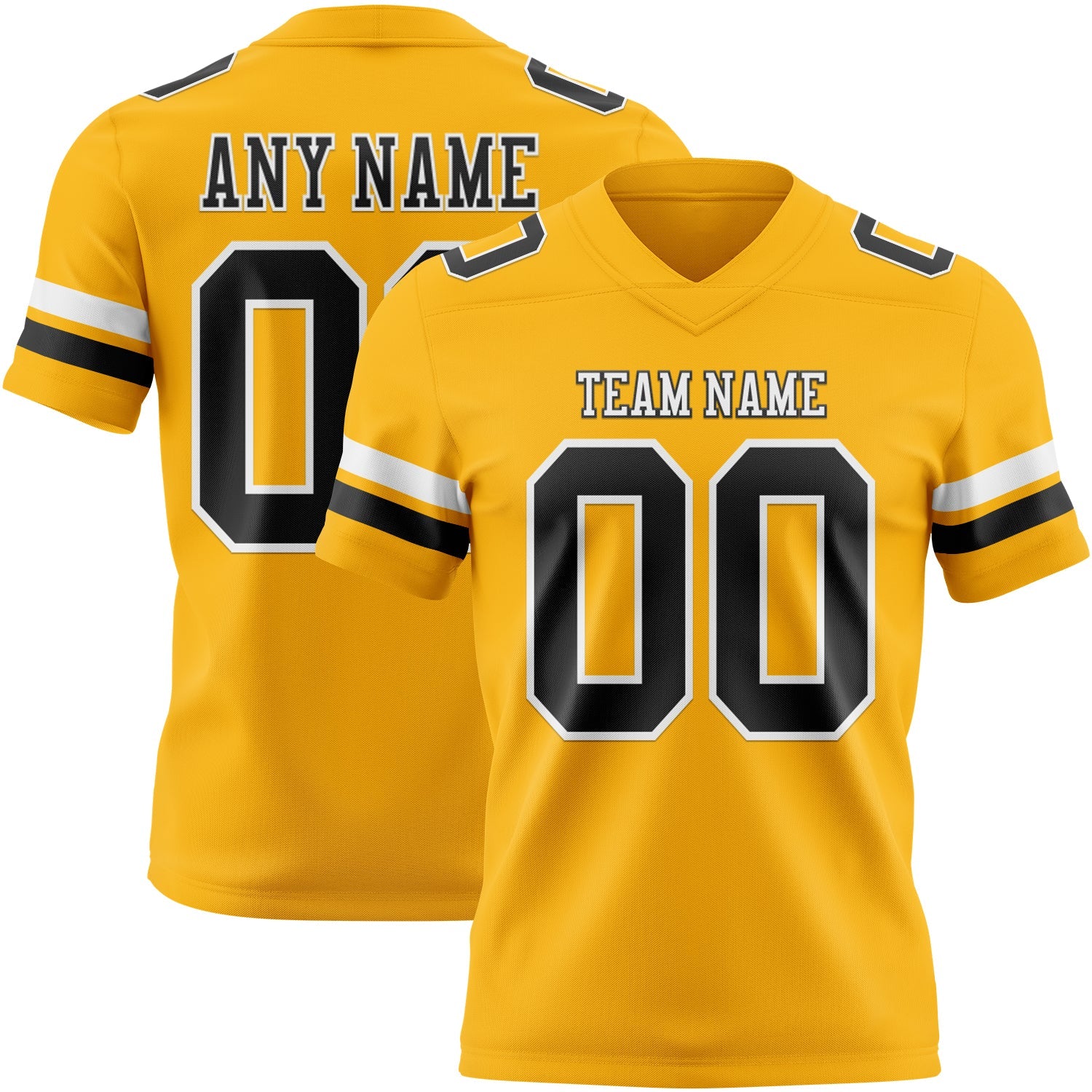 Custom Gold Black-White Authentic Football Jersey - Main View