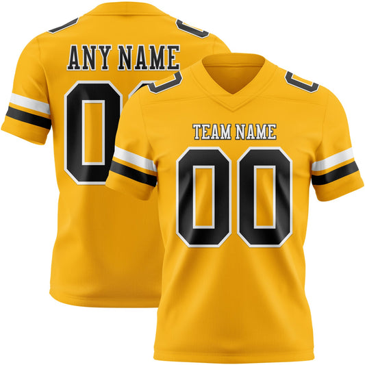 Custom Gold Black-White Authentic Football Jersey - Main View