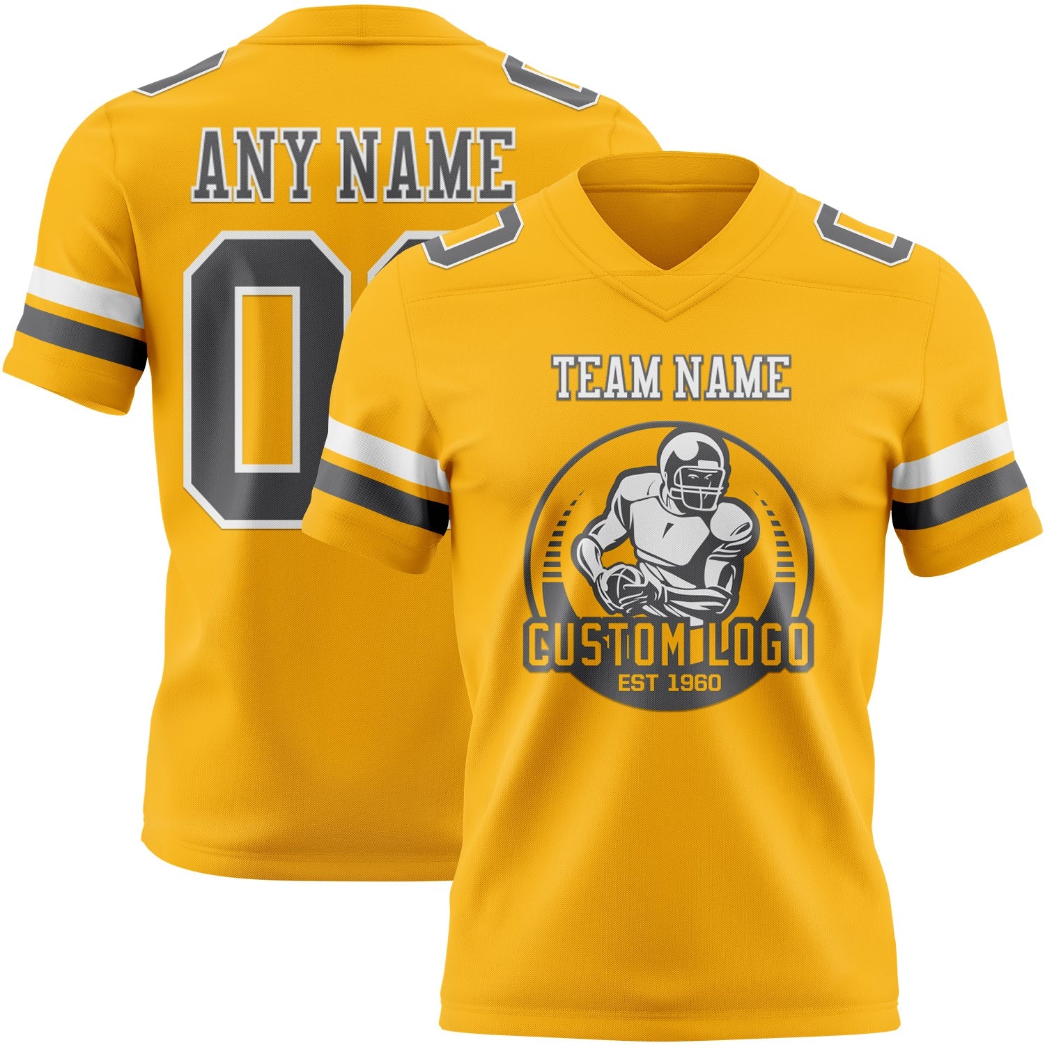 Custom Gold Steel Gray-White Authentic Football Jersey view 2