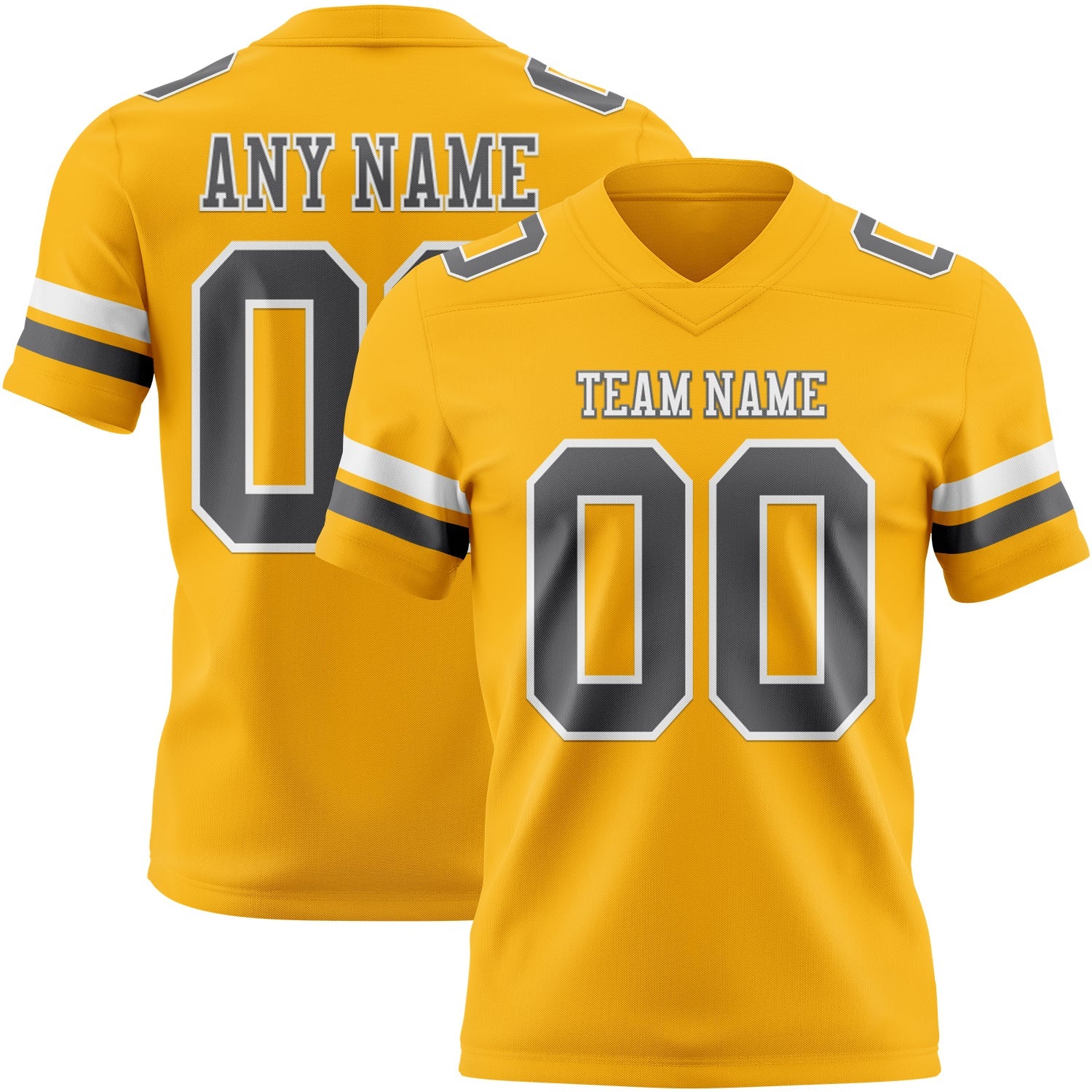 Custom Gold Steel Gray-White Authentic Football Jersey - Main View