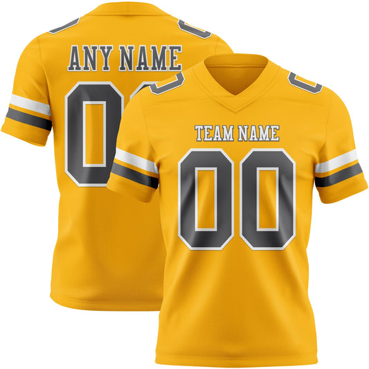 Custom Gold Steel Gray-White Authentic Football Jersey - Main View